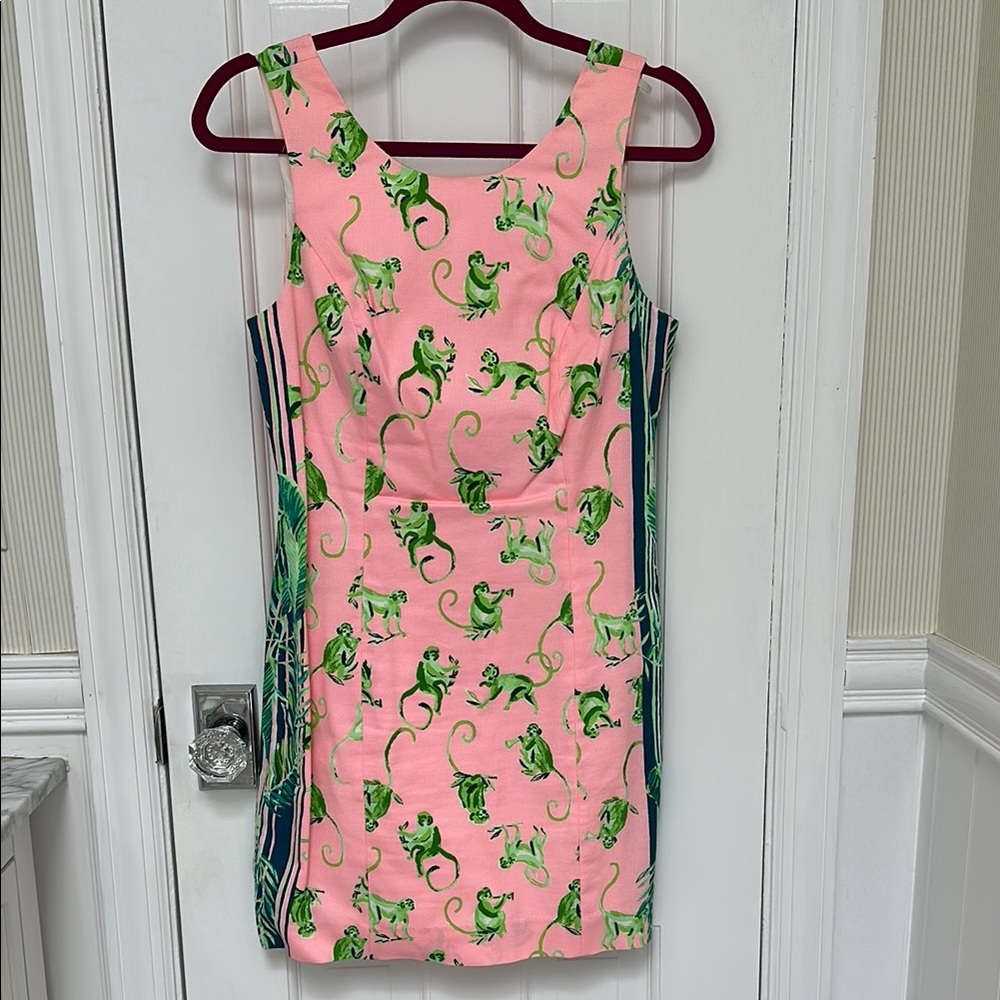 EUC Lilly Pulitzer Mila Shift coral reef monkey business size 4 and silk scarf